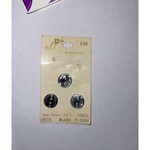 Vintage Le Chic Black Shank Buttons Italy Original Card Sewing Supplies 13mm 1/2